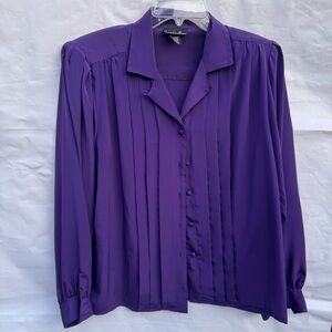 David Matthew // dark purple pleated silk like button down shirt size 14 wk1